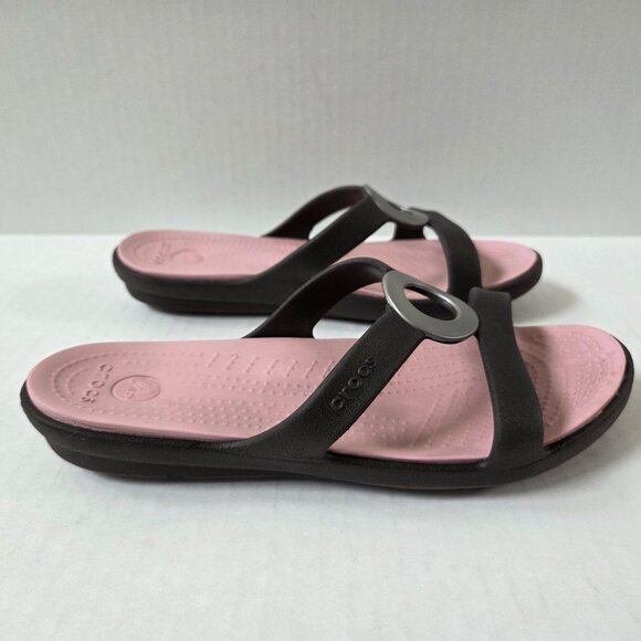 Crocs Sanrah Circle Slides Womens 6 Brown Pink Slip On Sandals - Picture 5 of 9